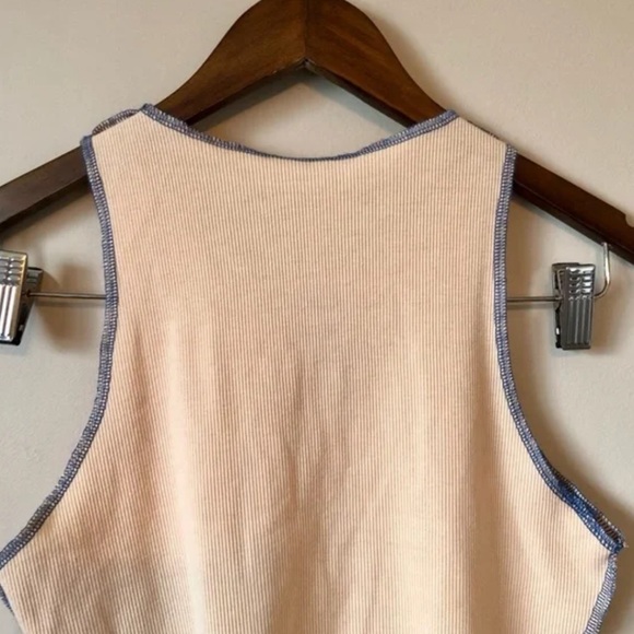 Shein Lace Tie Up Patchwork Cleavage Cropped Sleeveless Crop Tank Top Cream - Picture 7 of 11